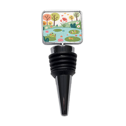 Pond And Frogs Wine Bottle Stopper