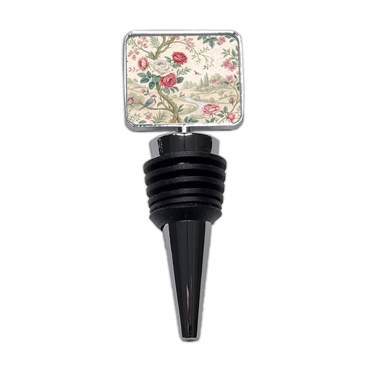 Toile Pattern Flowers Birds Wine Bottle Stopper