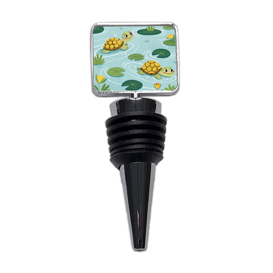 Turtles Swimming In Pond Wine Bottle Stopper
