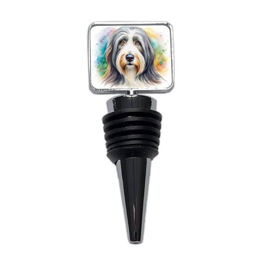 Bearded Collie Dog Watercolor Style Wine Bottle Stopper