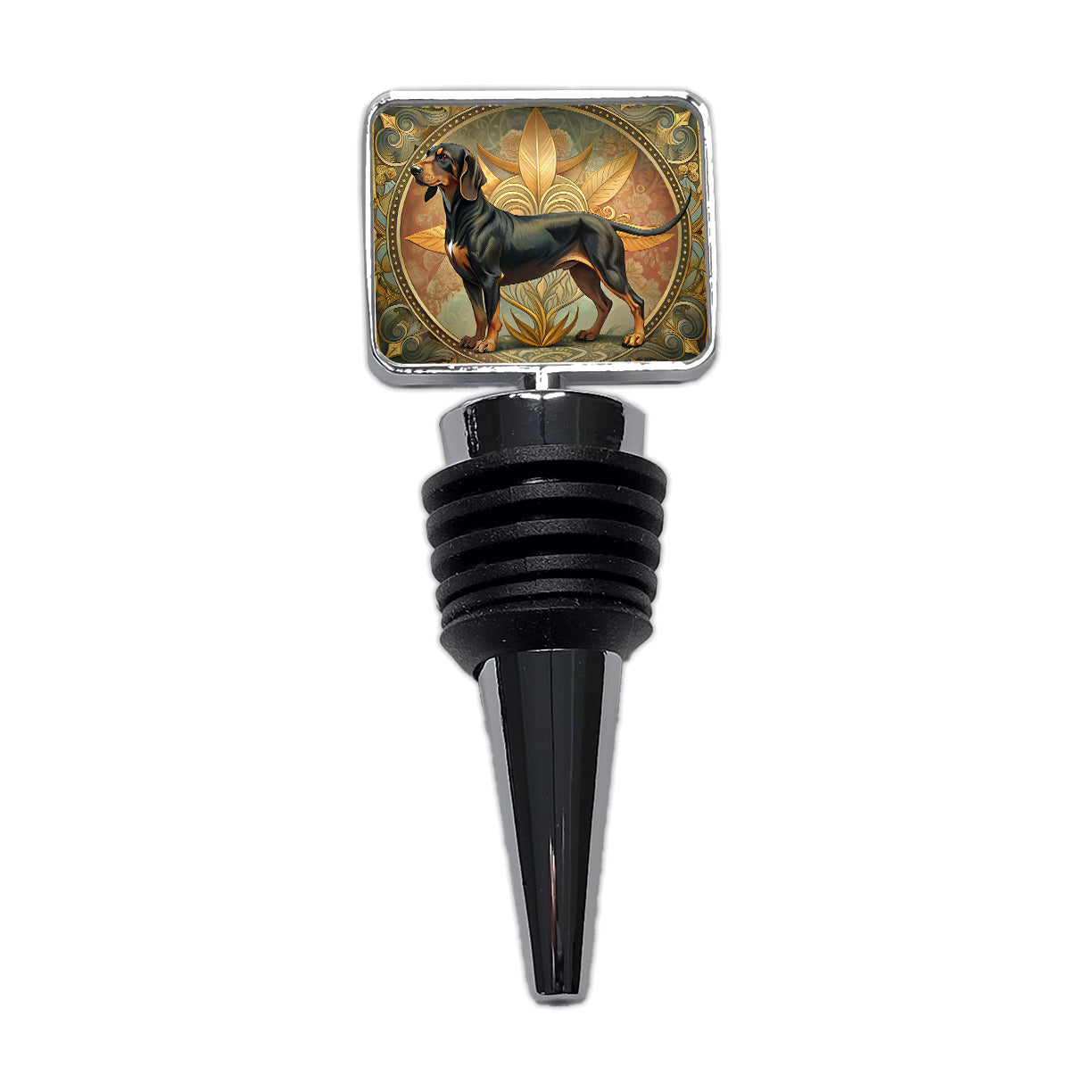 Black And Tan Coonhound Dog Art Nouveau Wine Bottle Stopper