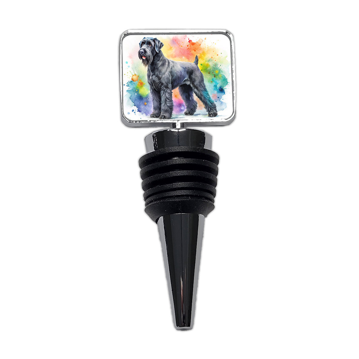 Black Russian Terrier Dog Watercolor Style Wine Bottle Stopper