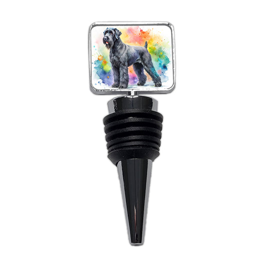 Black Russian Terrier Dog Watercolor Style Wine Bottle Stopper