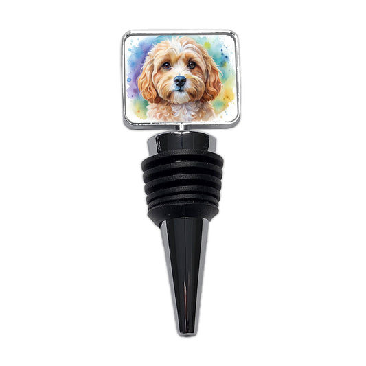 Cavapoo Dog Watercolor Style Wine Bottle Stopper