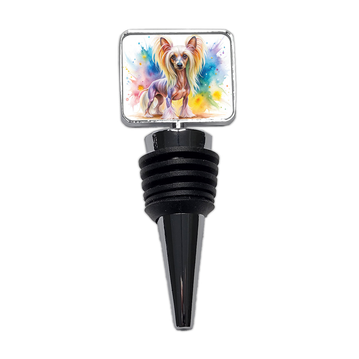 Chinese Crested Dog Watercolor Style Wine Bottle Stopper