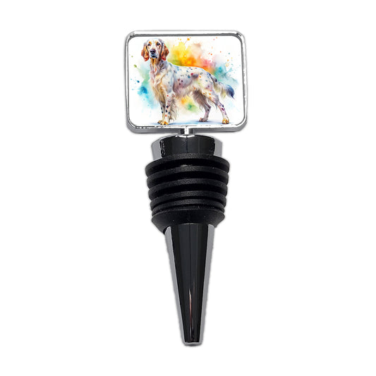 English Setter Dog Watercolor Style Wine Bottle Stopper
