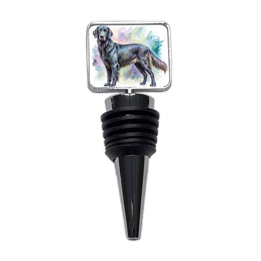 Flat Coated Retriever Dog Watercolor Style Wine Bottle Stopper