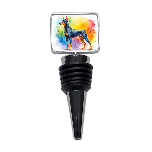German Pinscher Dog Watercolor Style Wine Bottle Stopper