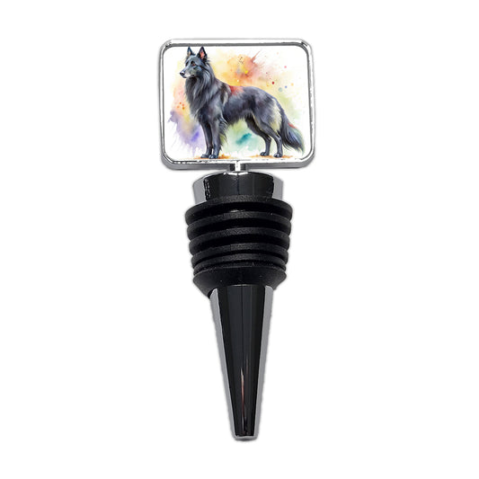 Groenendael Belgian Sheepdog Dog Watercolor Style Wine Bottle Stopper