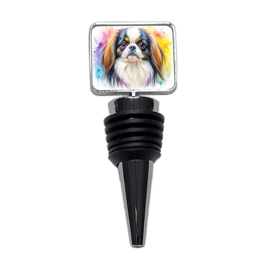 Japanese Chin Dog Watercolor Style Wine Bottle Stopper