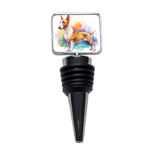 Miniature Bull Terrier Dog Watercolor Style Wine Bottle Stopper