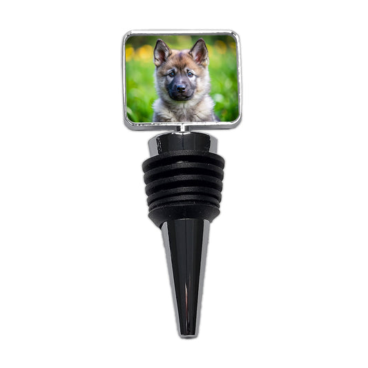 Norwegian Elkhound Dog Puppy Photo Wine Bottle Stopper
