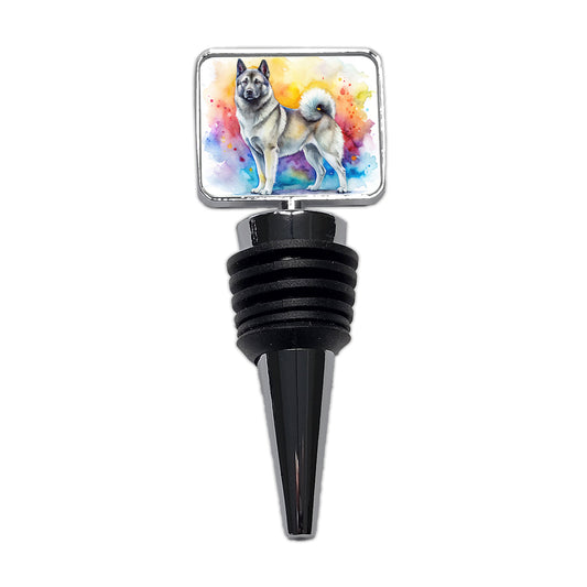 Norwegian Elkhound Dog Watercolor Style Wine Bottle Stopper