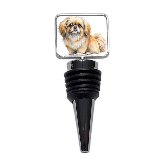 Pekapoo Dog Watercolor Style Wine Bottle Stopper