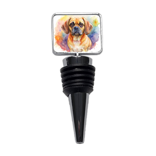 Puggle Dog Watercolor Style Wine Bottle Stopper