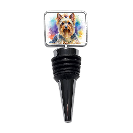 Silky Terrier Dog Watercolor Style Wine Bottle Stopper