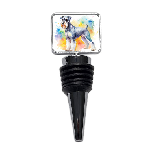 Standard Schnauzer Dog Watercolor Style Wine Bottle Stopper