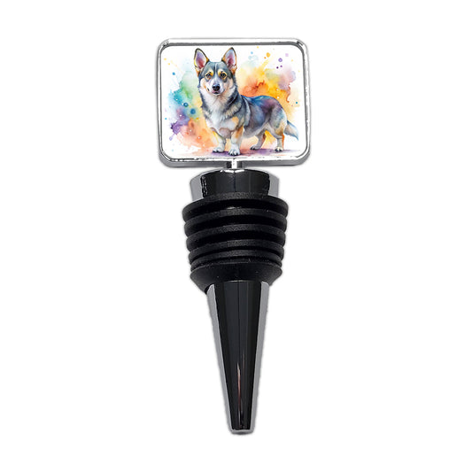 Swedish Vallhund Dog Watercolor Style Wine Bottle Stopper