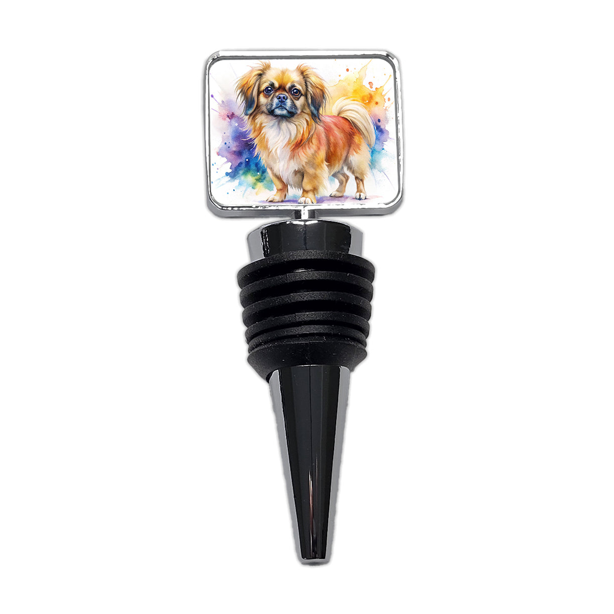 Tibetan Spaniel Dog Watercolor Style Wine Bottle Stopper
