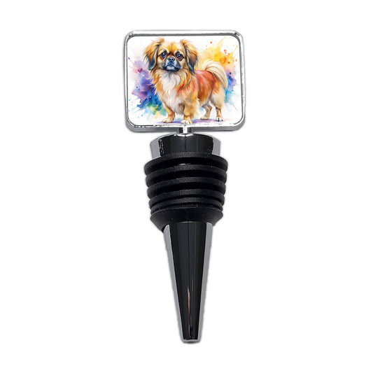 Tibetan Spaniel Dog Watercolor Style Wine Bottle Stopper