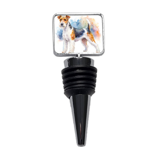 Wire Fox Terrier Dog Watercolor Style Wine Bottle Stopper