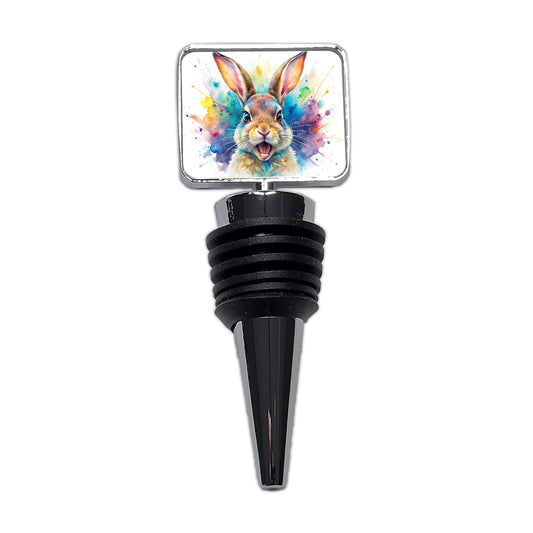 Angry Rabbit Bunny Watercolor Wine Bottle Stopper