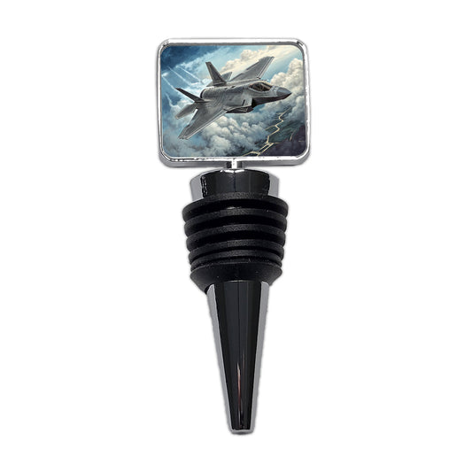 F-35 in Cloudy Sky US Air Force Navy Marines Plane Wine Bottle Stopper