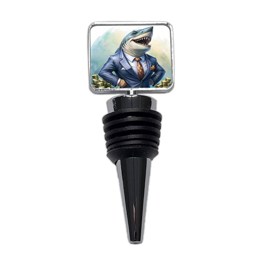 Funny Business Loan Shark Wearing A Suit With Money Wine Bottle Stopper