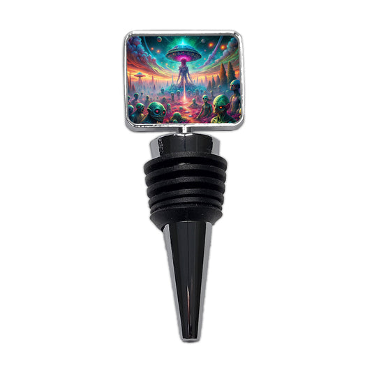 Psychedelic Alien Invasion Vibrant Colors Wine Bottle Stopper