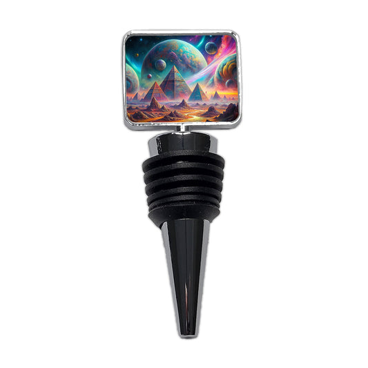 Psychedelic Alien Planet With Pyramids Vibrant Colors Wine Bottle Stopper