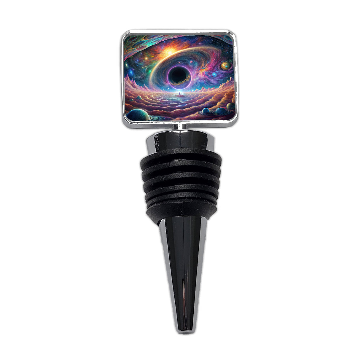 Psychedelic Black Hole Galaxy Space Vibrant Colors Wine Bottle Stopper