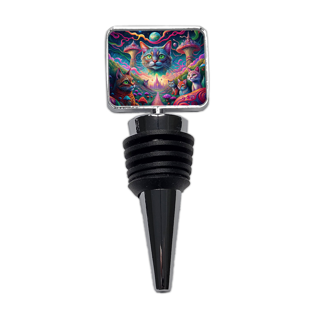 Psychedelic Cats Vibrant Colors Wine Bottle Stopper