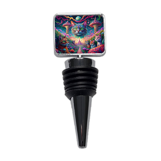 Psychedelic Cats Vibrant Colors Wine Bottle Stopper