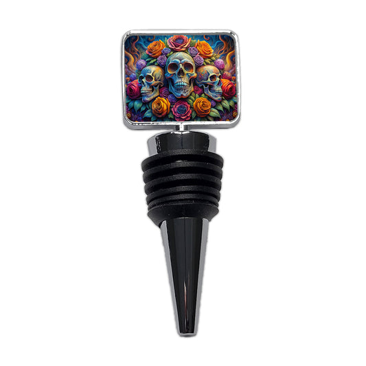 Psychedelic Colorful Skulls And Roses Wine Bottle Stopper