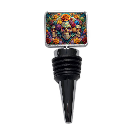 Psychedelic Colorful Skulls Flowers And Roses Wine Bottle Stopper