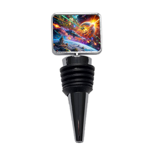 Psychedelic Colorful Space Sci-fi Starship Battle Wine Bottle Stopper