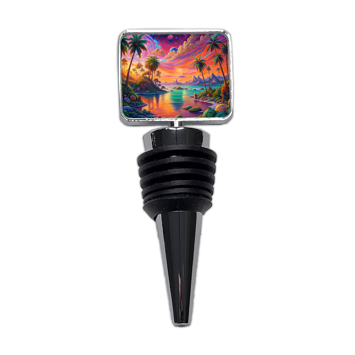 Psychedelic Colorful Tropical Beach Scene Wine Bottle Stopper