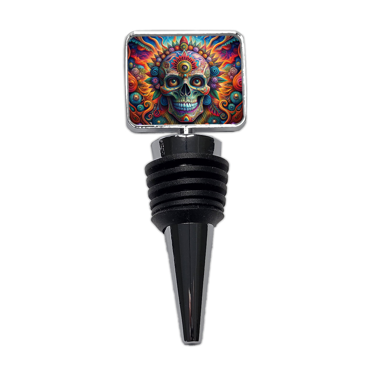 Psychedelic Day of the Dead Skull Vibrant Colors Wine Bottle Stopper