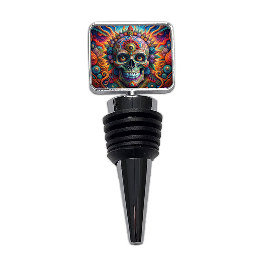 Psychedelic Day of the Dead Skull Vibrant Colors Wine Bottle Stopper