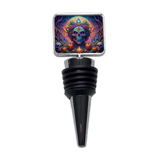 Psychedelic Halloween Skulls Pumpkins Vibrant Colors Wine Bottle Stopper