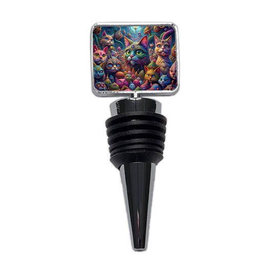 Psychedelic Lots of Cats Vibrant Colors Wine Bottle Stopper