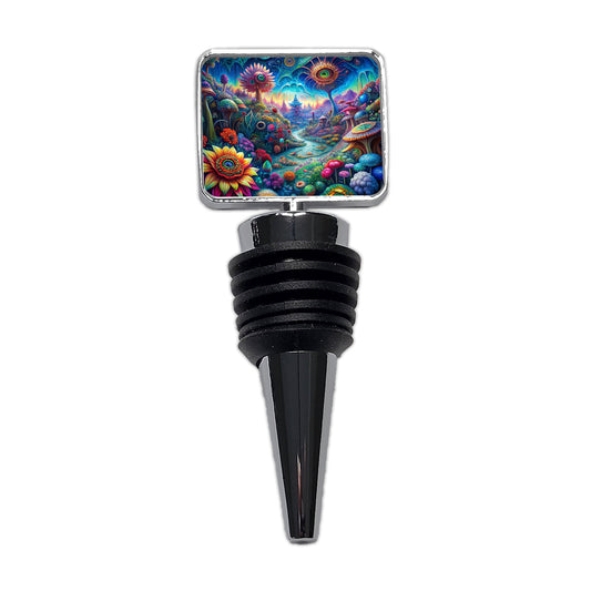 Psychedelic Lots of Flowers Vibrant Colors Wine Bottle Stopper