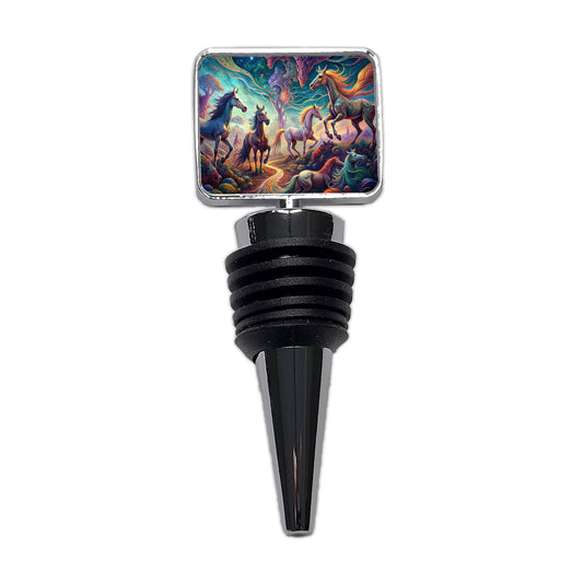 Psychedelic Lots of Horses Vibrant Colors Wine Bottle Stopper
