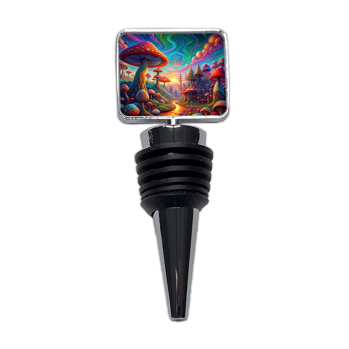 Psychedelic Lots of Mushrooms Vibrant Colors Wine Bottle Stopper