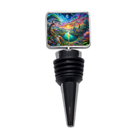 Psychedelic Nature Lake Vibrant Colors Wine Bottle Stopper