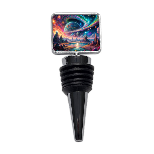 Psychedelic Space Galaxy Planet Vibrant Colors Wine Bottle Stopper