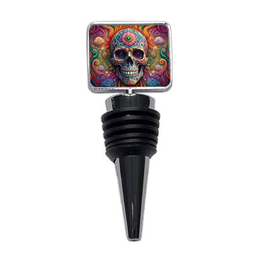 Psychedelic Sugar Skull Day of the Dead Wine Bottle Stopper