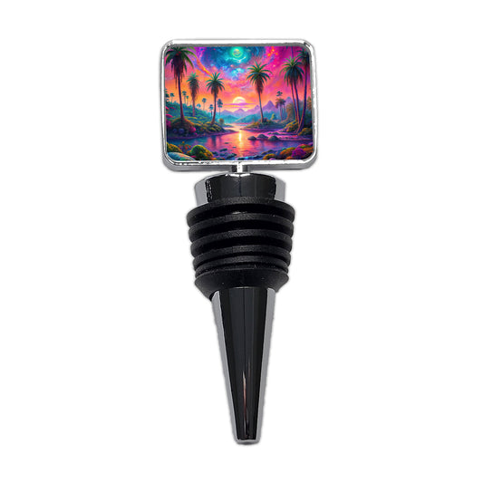 Psychedelic Tropical Palm Trees Colorful Scene Wine Bottle Stopper