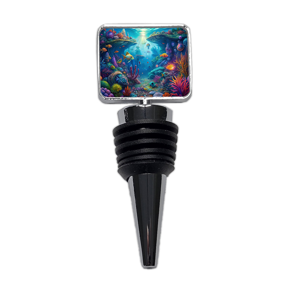 Psychedelic Underwater Ocean Scene Wine Bottle Stopper