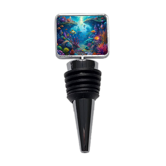 Psychedelic Underwater Ocean Scene Wine Bottle Stopper